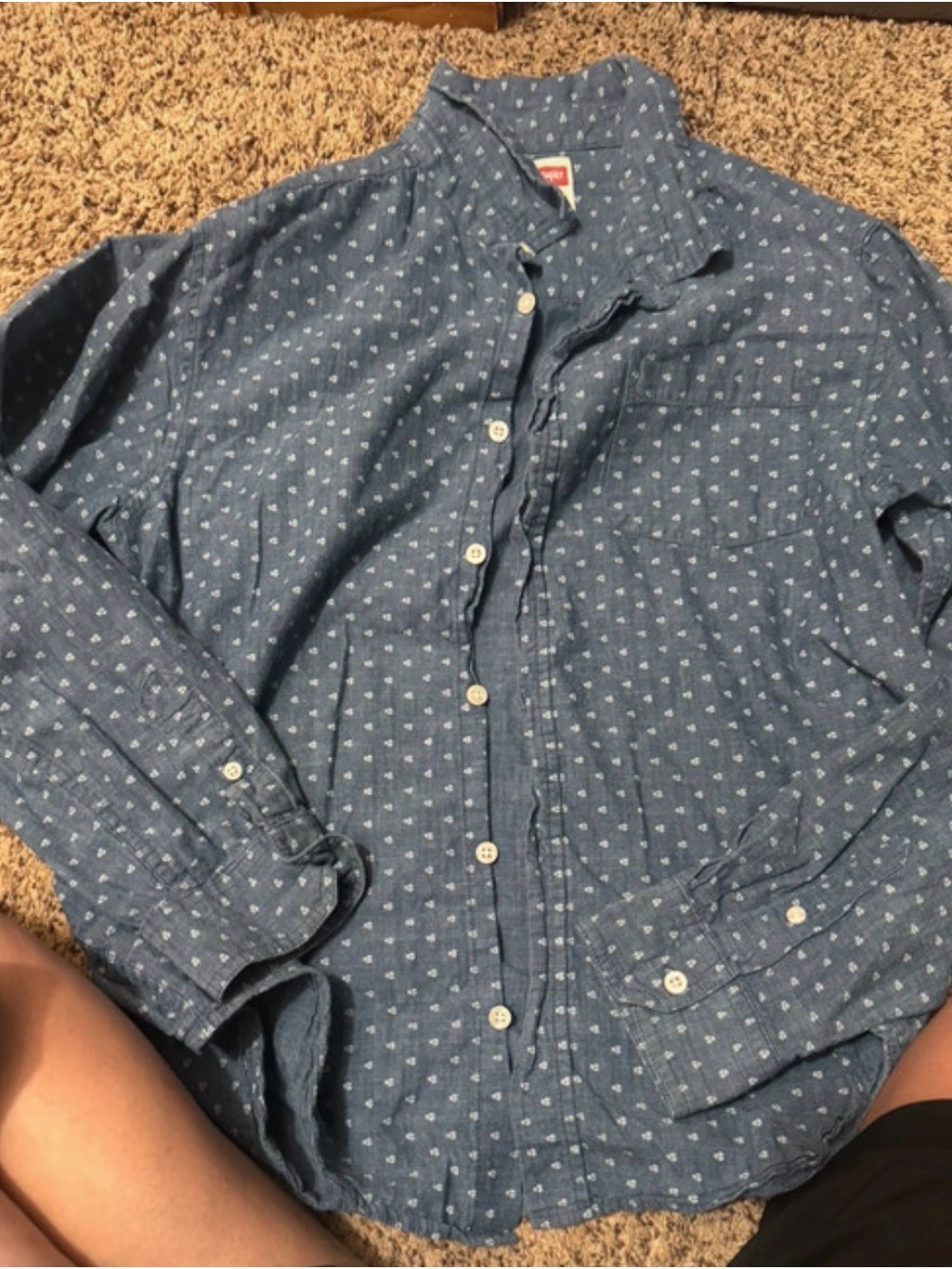 Casual Blue Printed Button-Down Shirt - kids